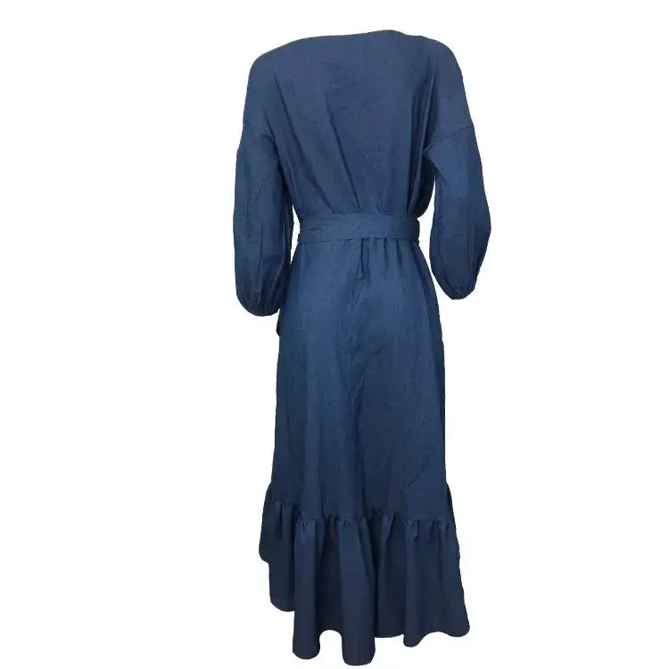 Women's Ruffle Lace-up Vintage Blue Dresses Pleasant Product Express Inc