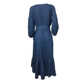 Women's Ruffle Lace-up Vintage Blue Dresses Pleasant Product Express Inc