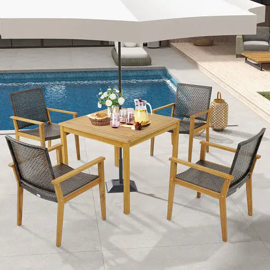 Set of 4 Outdoor Rattan Chair with Sturdy Acacia Wood Frame-Set of 4-1