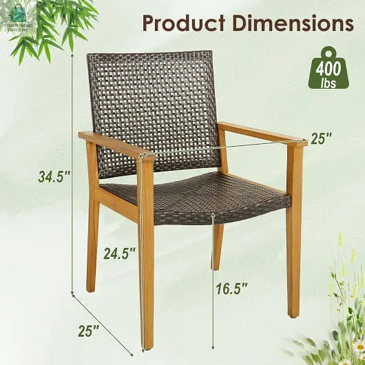 Set of 4 Outdoor Rattan Chair with Sturdy Acacia Wood Frame-Set of 4-2