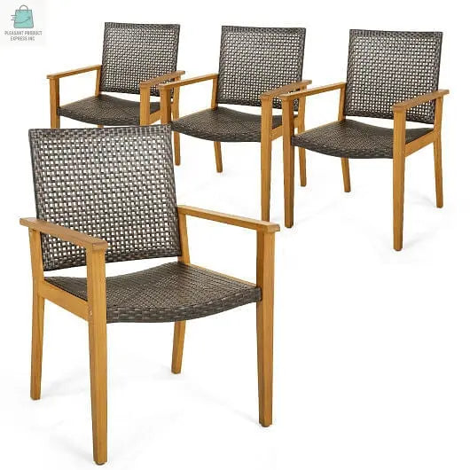 Set of 4 Outdoor Rattan Chair with Sturdy Acacia Wood Frame-Set of 4-4