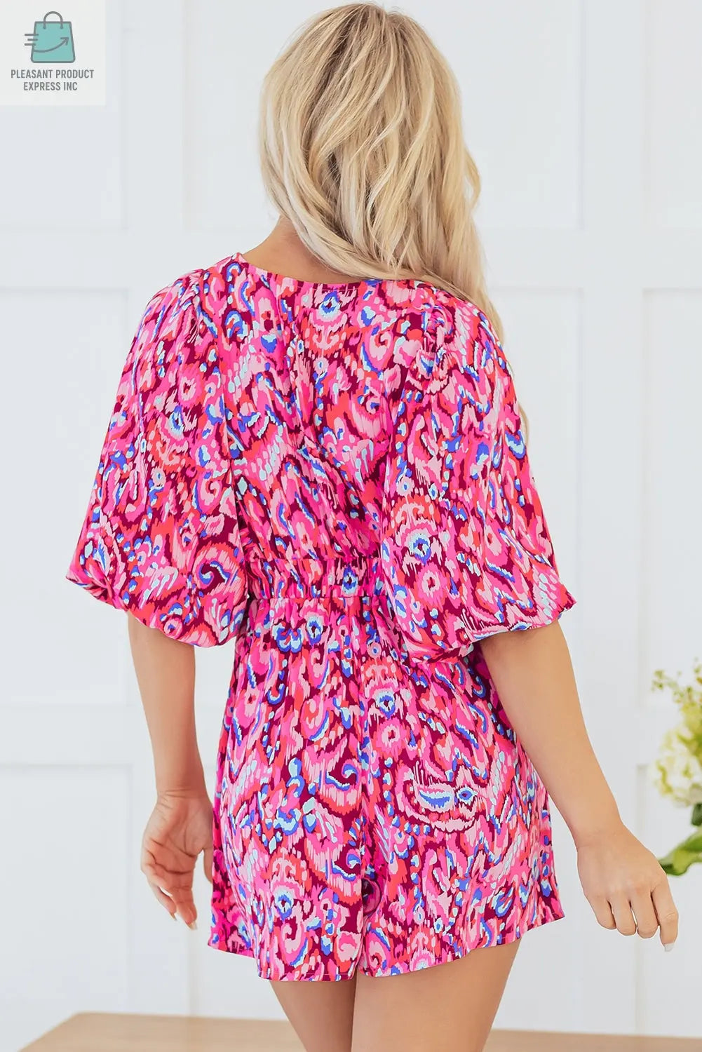 Sevyn Abstract V Neck High Waist Romper-1