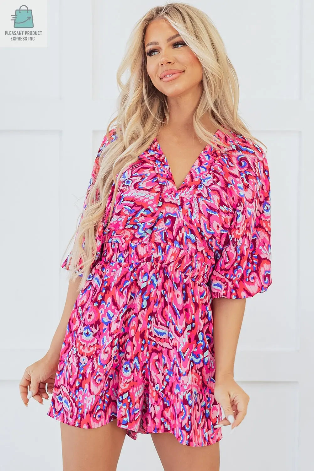 Sevyn Abstract V Neck High Waist Romper-4
