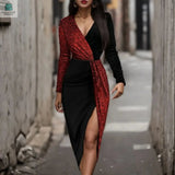 Sexy Black And Gold Sequined Evening Dress Luxury Contrast DesignPleasant Product