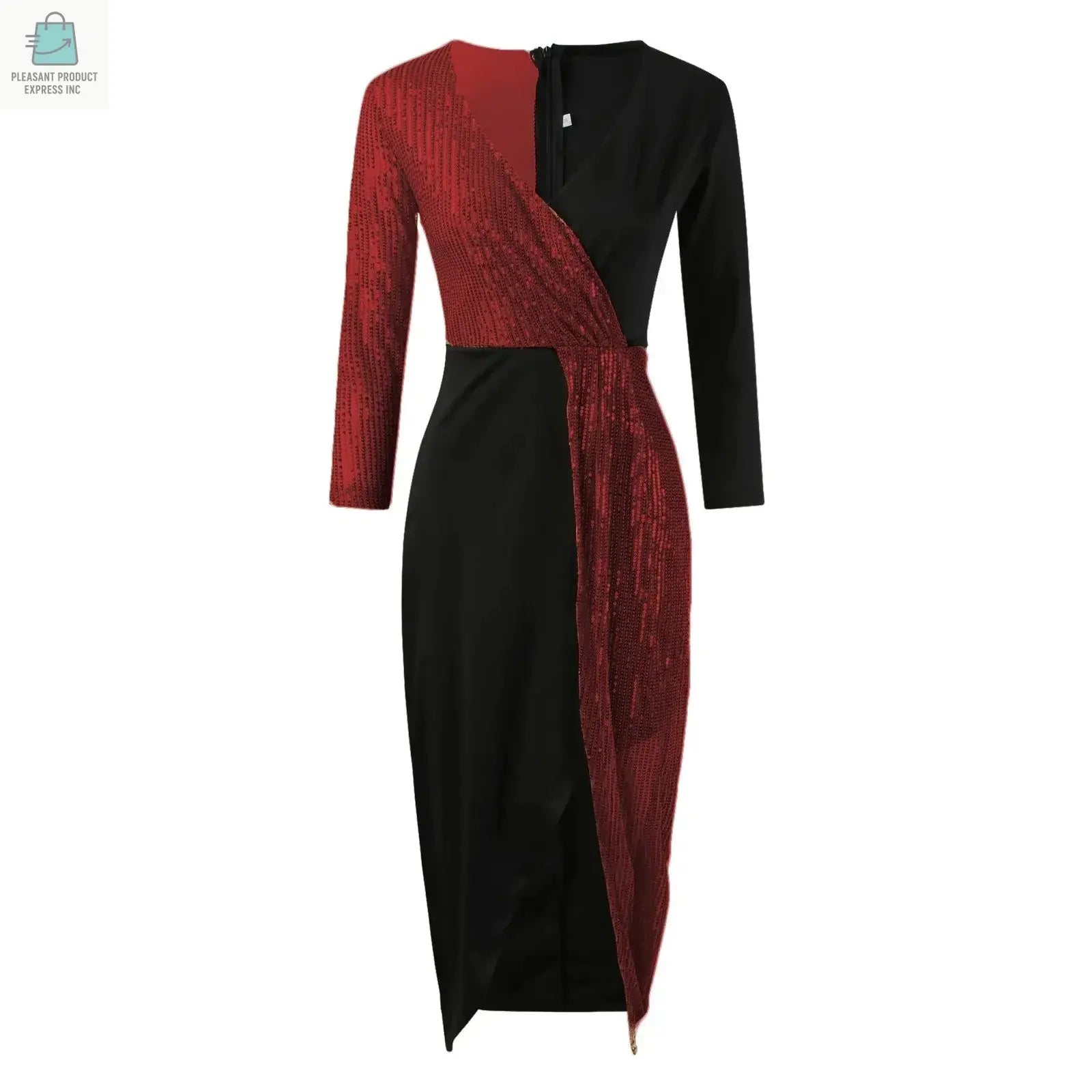 Sexy Black And Gold Sequined Evening Dress Luxury Contrast DesignPleasant Product