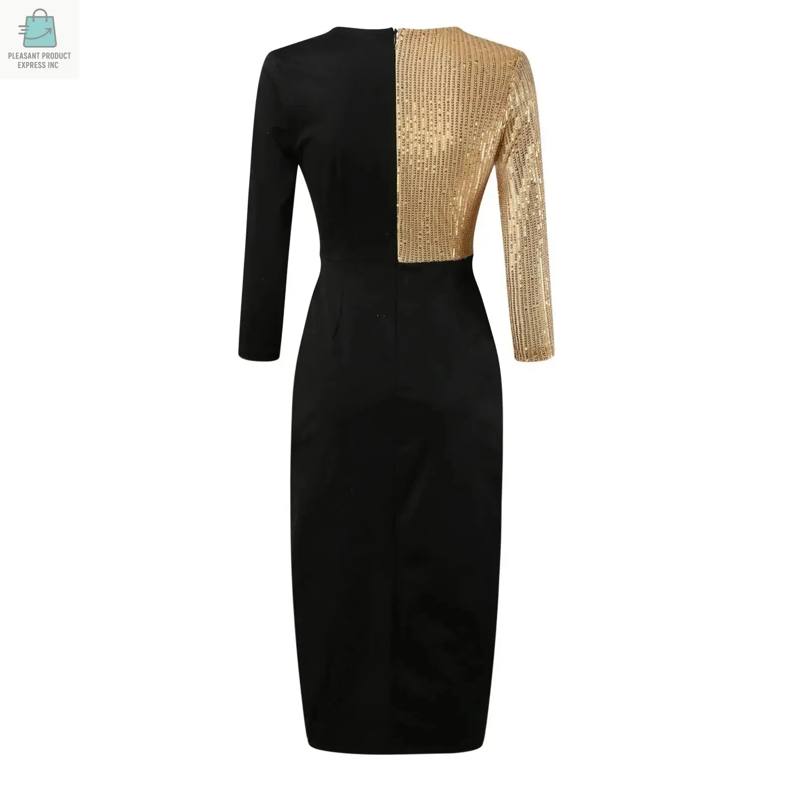 Sexy Black And Gold Sequined Evening Dress Luxury Contrast DesignPleasant Product