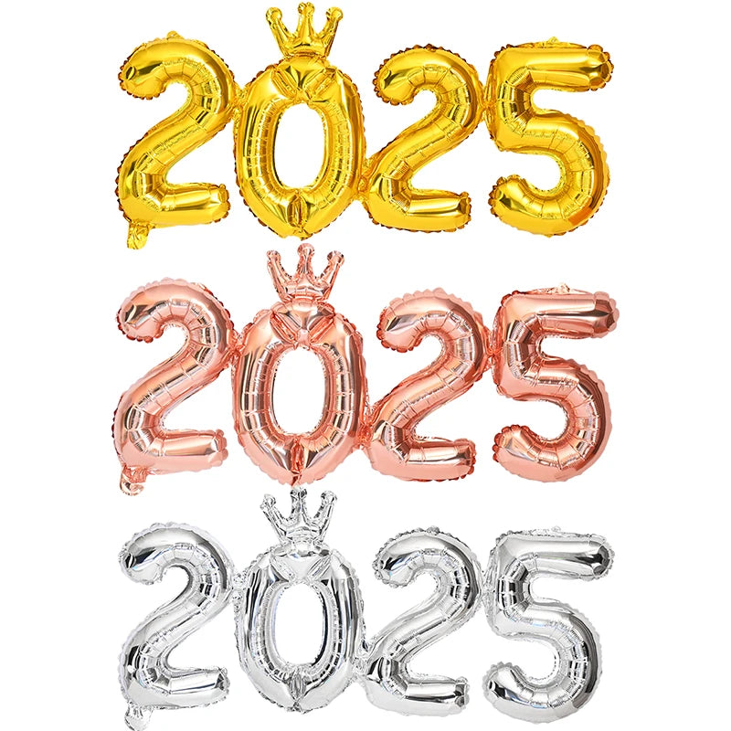 2025 Crown Number Foil Balloons Happy New Year Eve Party Decoration