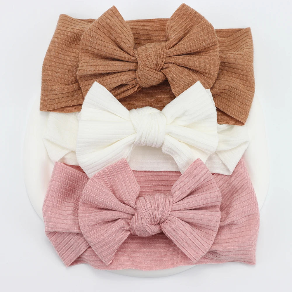 3Pcs/Lot Knit Baby Headband Bow Newborn Elastic Soft Nylon