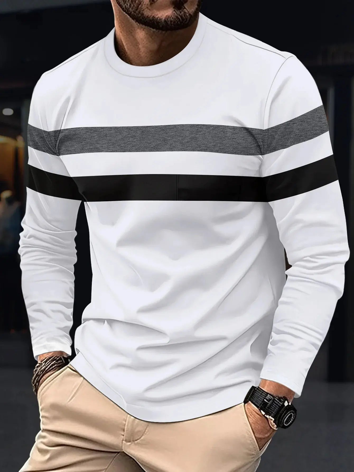 Men's Long Sleeve Round Neck Splicing Business T-shirt Pleasant Product Express Inc