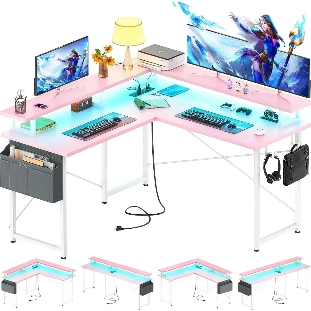 Gaming Desk L Shaped With LED Lights