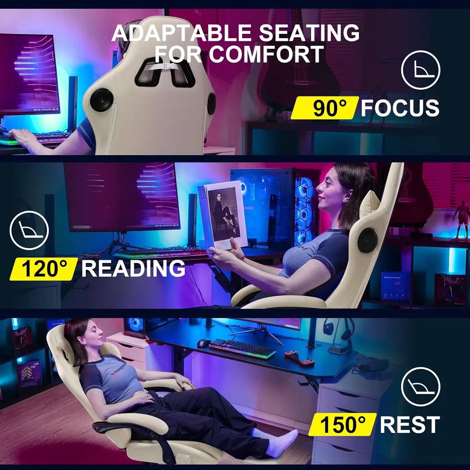 Gaming Chair, Computer Chair with Footrest and Bluetooth Speakers