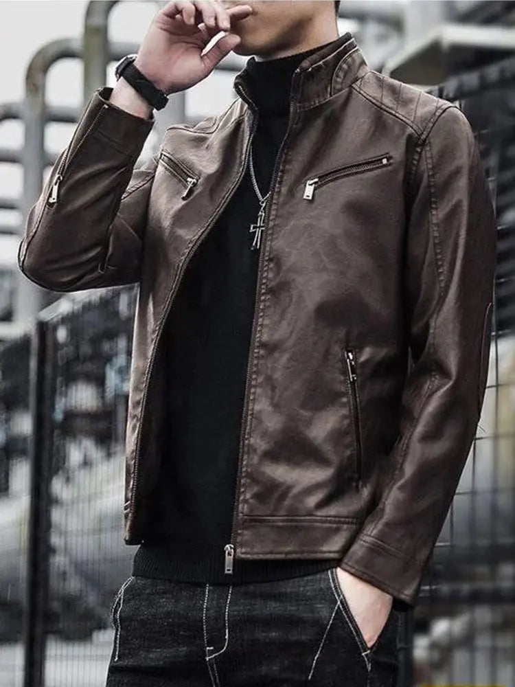 Men Leather Suit Jacket Slim Fit Short Coat Pleasant Product Express Inc