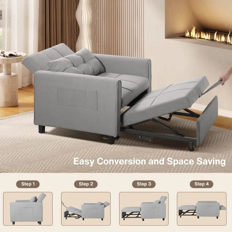 Sleeper Sofa Chair Bed, Convertible Sofa Chair 3-in-1, Adjustable Sleeper Chair Pullout Sofa Bed