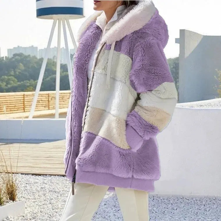 Jacket for Women  Plush Pocket Hooded r Loose Lady Outerwear Coat Pleasant Product Express Inc