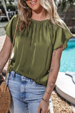 Skyla Pleated Flutter Sleeve Satin Top-0