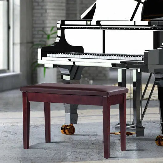 Solid Wood PU Leather Padded Piano Bench Keyboard Seat-Coffee-10