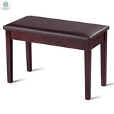 Solid Wood PU Leather Padded Piano Bench Keyboard Seat-Coffee-11
