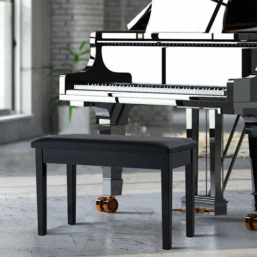 Solid Wood PU Leather Padded Piano Bench Keyboard Seat-Coffee-5