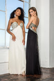 Strapless Open Back Chiffon Long Dress with Jewel Embellished Bust-0