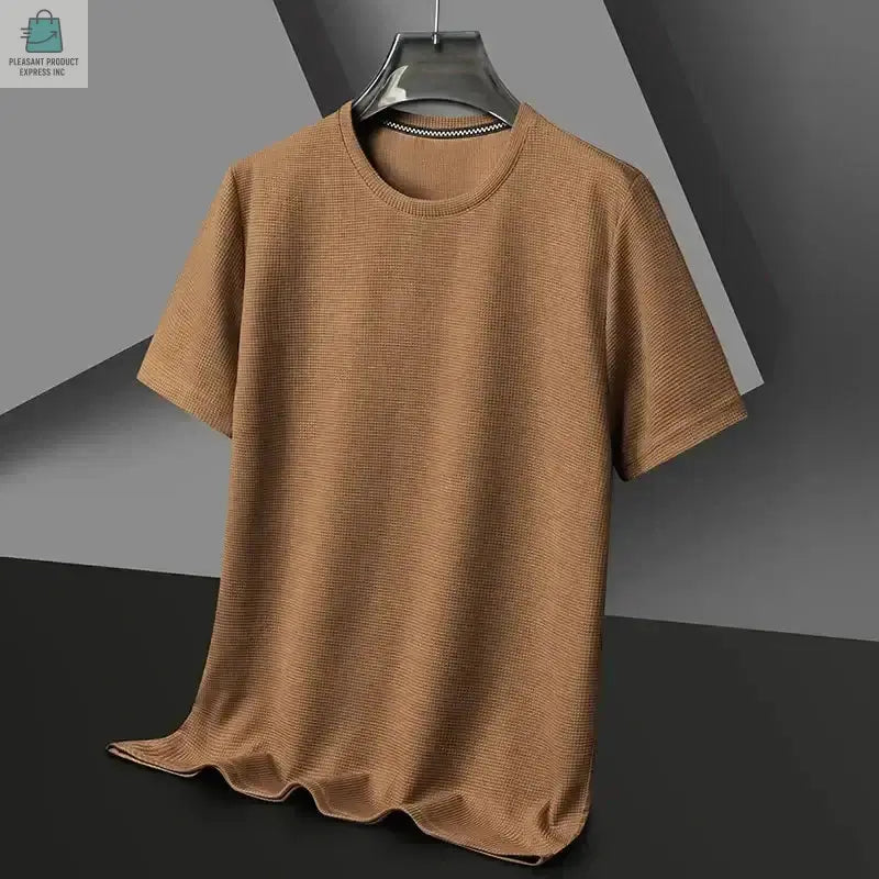 Summer Waffle Round Neck Short Sleeved Men T-shirtPleasant Product