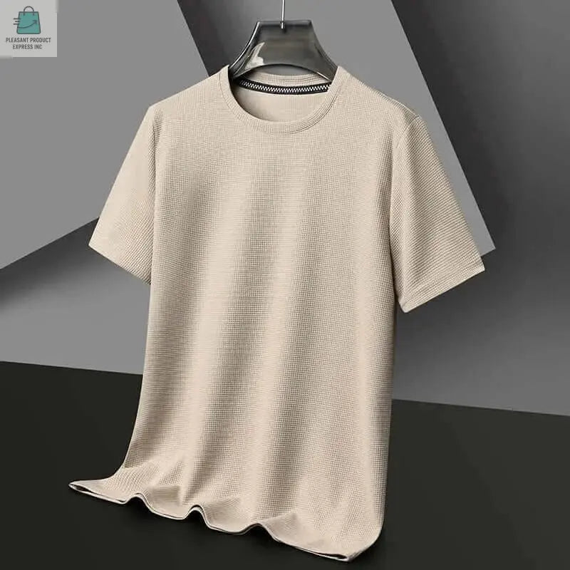 Summer Waffle Round Neck Short Sleeved Men T-shirtPleasant Product