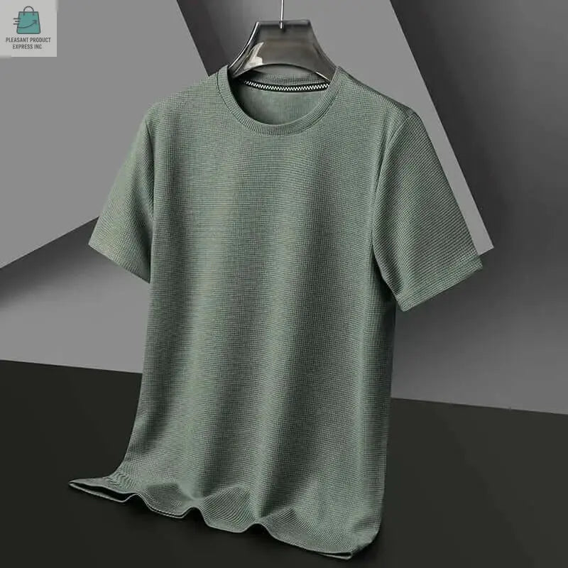 Summer Waffle Round Neck Short Sleeved Men T-shirtPleasant Product