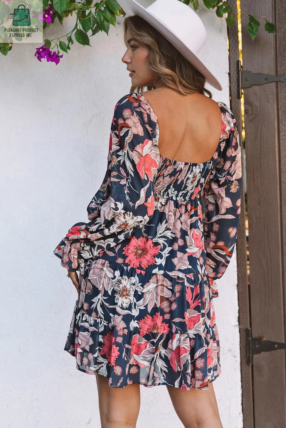 Tessa Floral Tiered Long Puff Sleeve Mini Dress-1