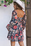 Tessa Floral Tiered Long Puff Sleeve Mini Dress-1