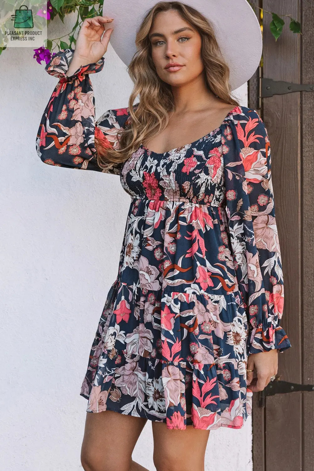 Tessa Floral Tiered Long Puff Sleeve Mini Dress-2