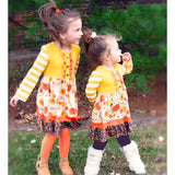 Toddler Girls Autumn Pumpkin Floral Cotton Knit Fall Long Sleeve Dress-2