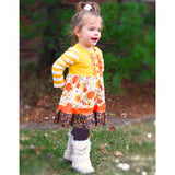 Toddler Girls Autumn Pumpkin Floral Cotton Knit Fall Long Sleeve Dress-3