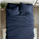 Twin Navy Blue 4-Piece Soft Wrinkle Resistant Microfiber/Polyester Sheet Set-0