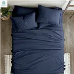 Twin Navy Blue 4-Piece Soft Wrinkle Resistant Microfiber/Polyester Sheet Set-0