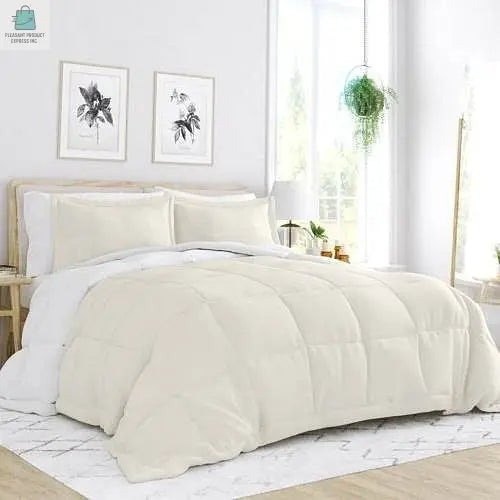 Twin/Twin XL 2-Piece Microfiber Reversible Comforter Set in White and Cream-0