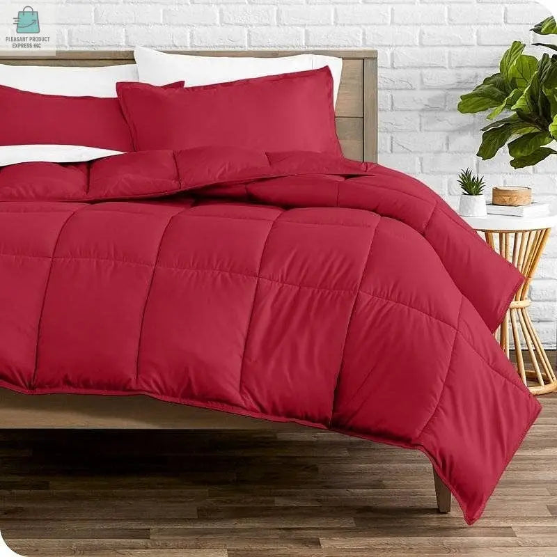 Twin/Twin XL Size All Season Super Soft Down Alternative Comforter Set Red-0