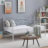 Twin size Classic Heavy Duty Steel Day Bed Frame in White Metal Finish-0