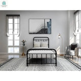 Twin size Farmhouse Black Metal Bed Frame with Rounded Headboard Footboard-0