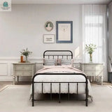 Twin size Farmhouse Black Metal Bed Frame with Rounded Headboard Footboard-2