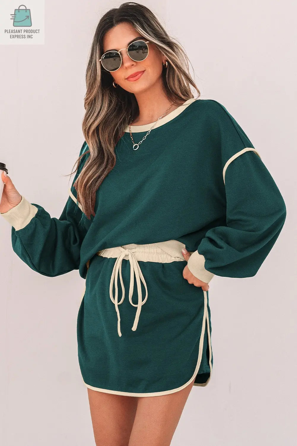 Violeta Loose Pullover and Lace-up Waist Skort Set-2