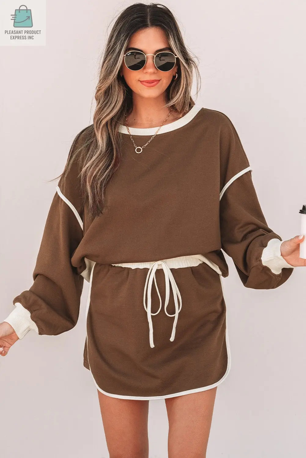 Violeta Loose Pullover and Lace-up Waist Skort Set-5