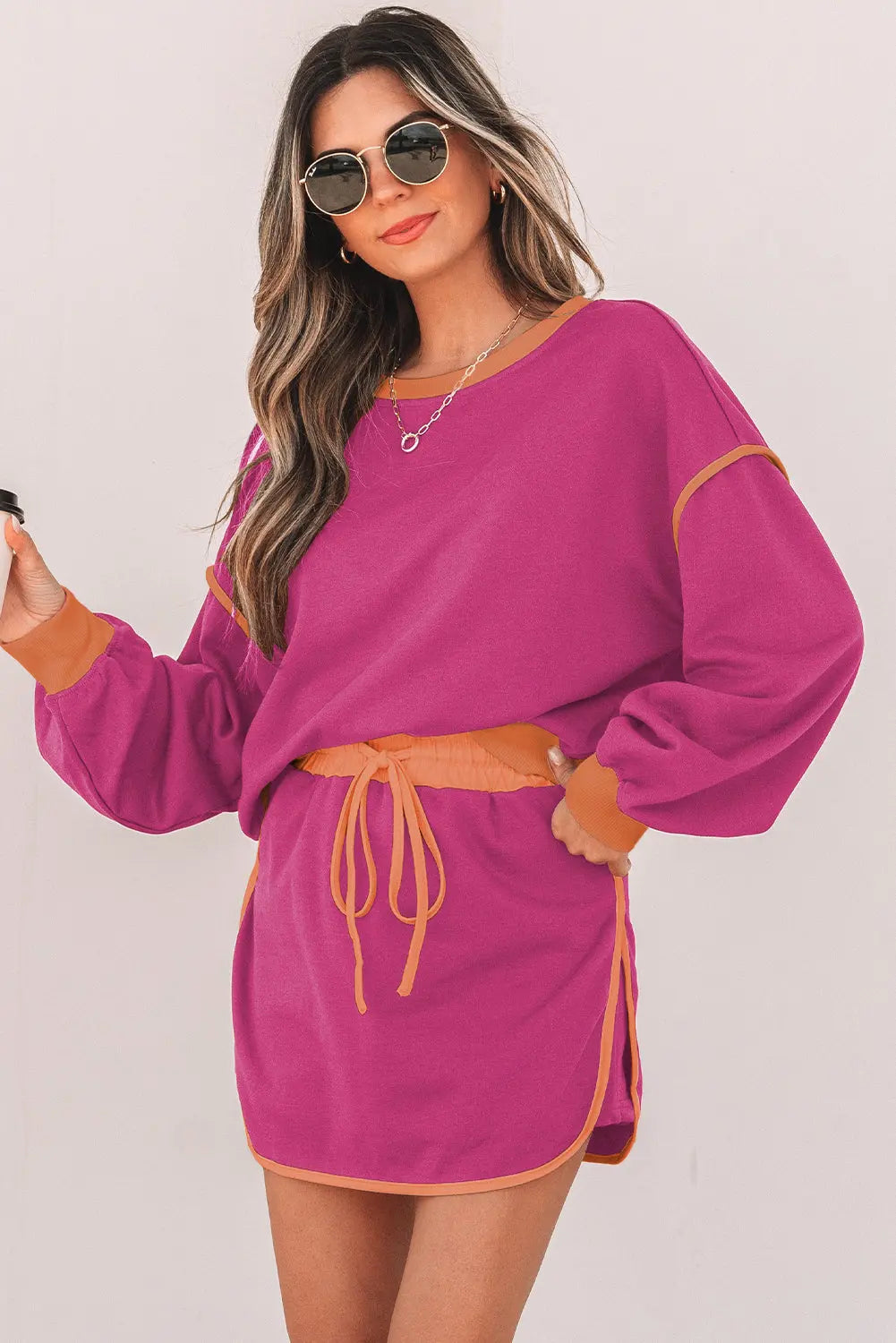 Violeta Loose Pullover and Lace-up Waist Skort Set-6