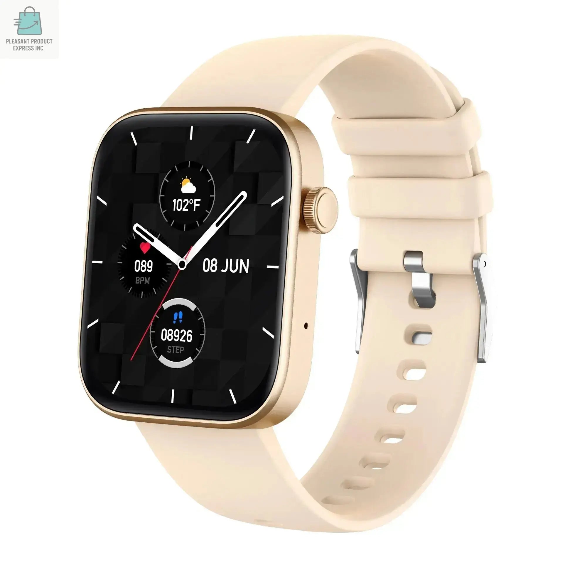 COLMI P71 smartwatch for men with voice calling, health monitoring, 1.9-inch color display, and beige strap