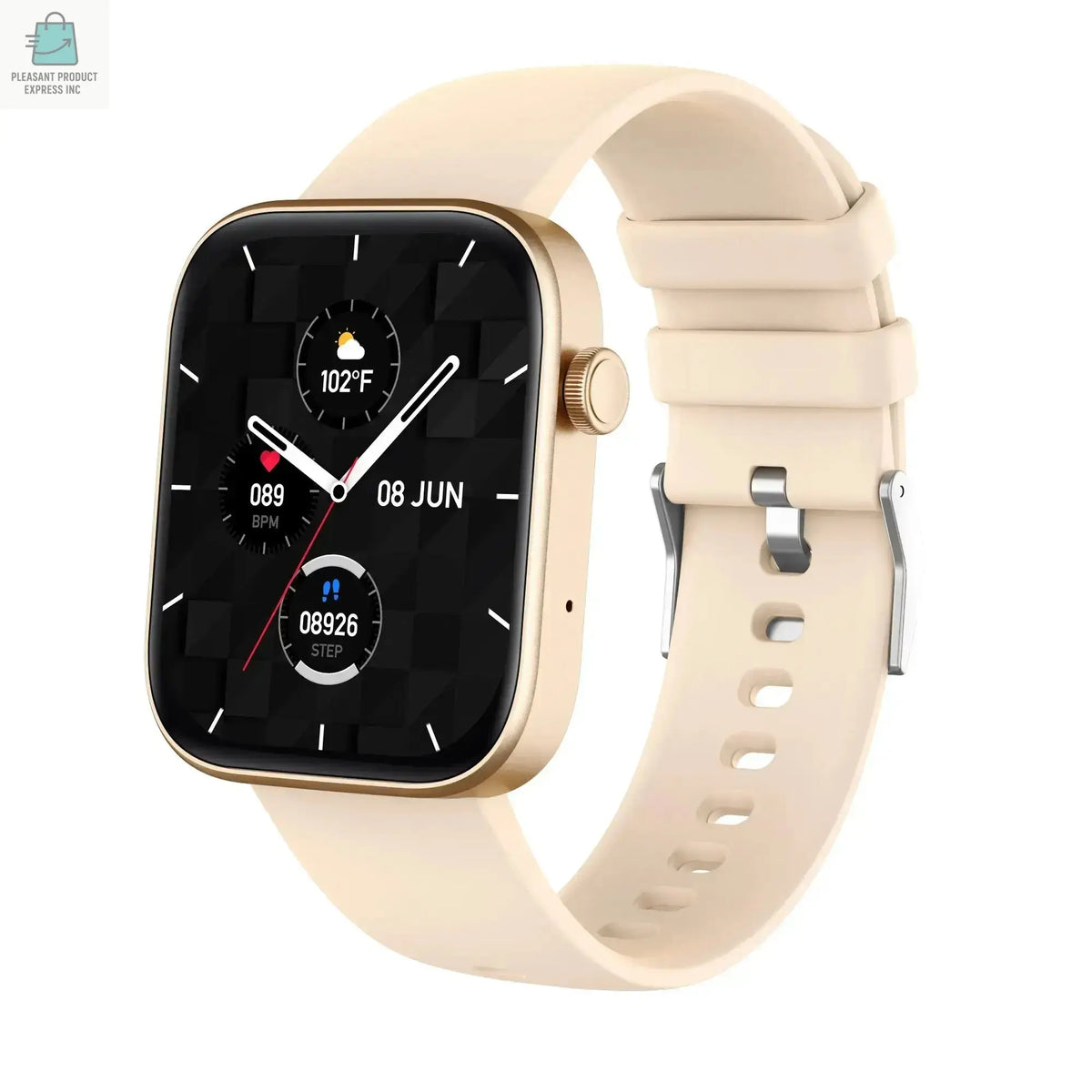 COLMI P71 smartwatch for men with voice calling, health monitoring, 1.9-inch color display, and beige strap