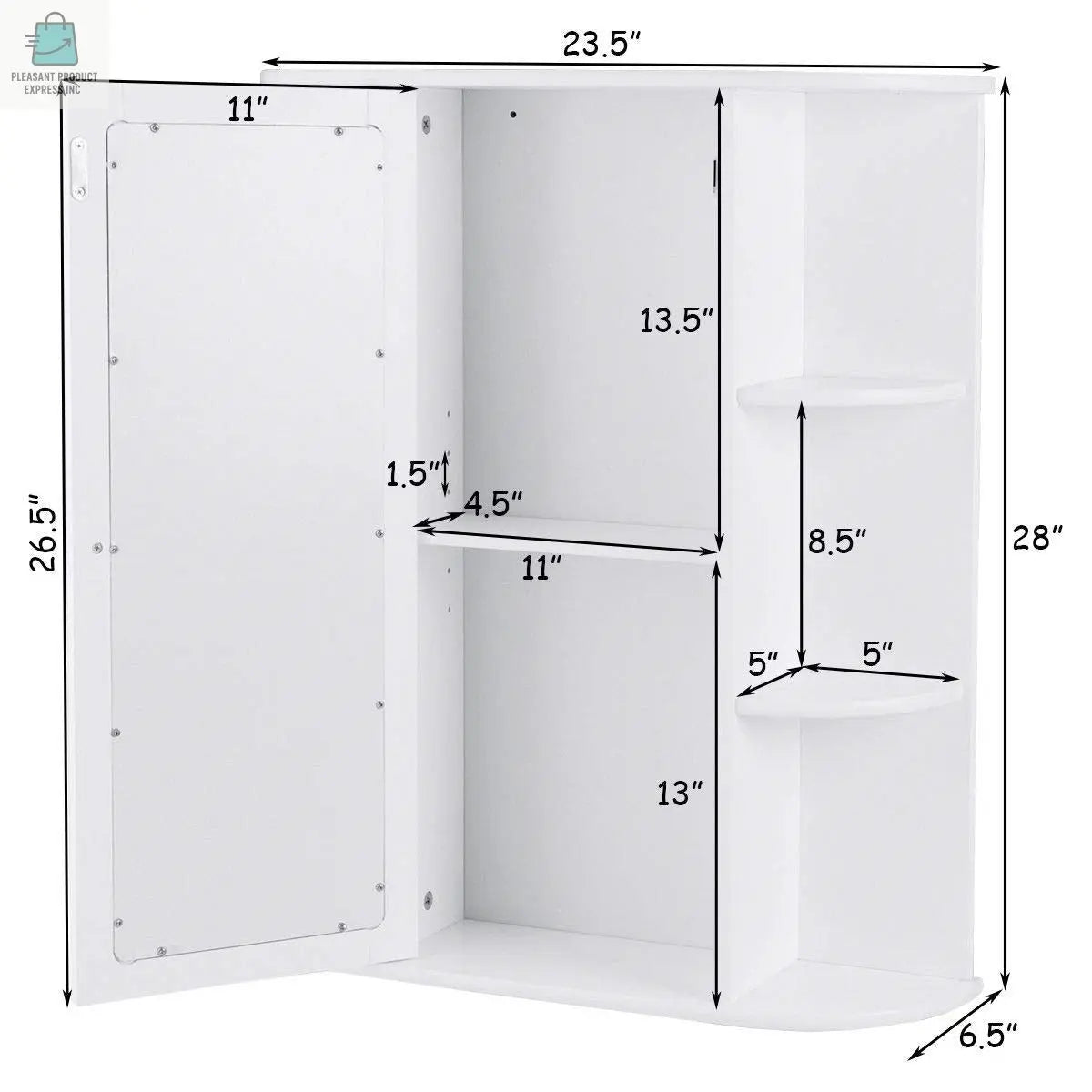 White Bathroom Wall Mounted Medicine Cabinet with Storage Shelves-2