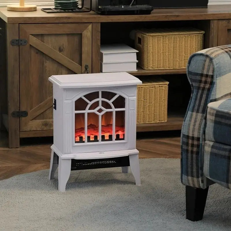 White Electric Fireplace Heater with Realistic Log Flame LED-0