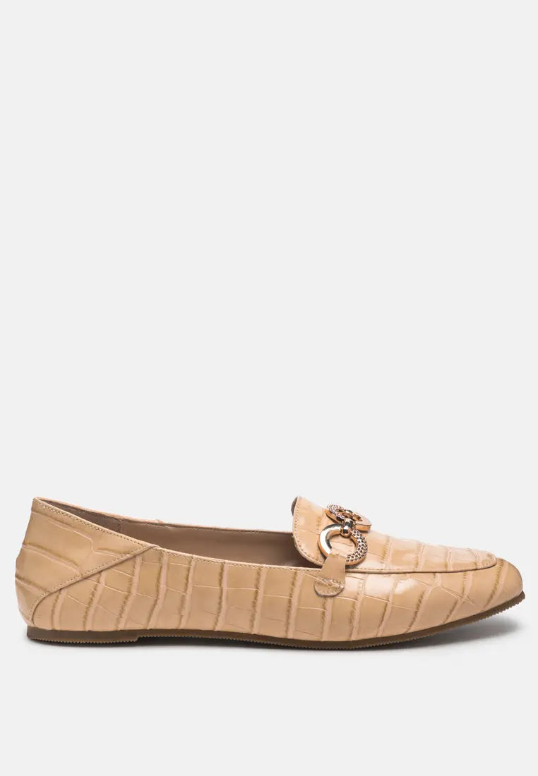 Wibele Croc Textured Metal Show Detail Loafers-0