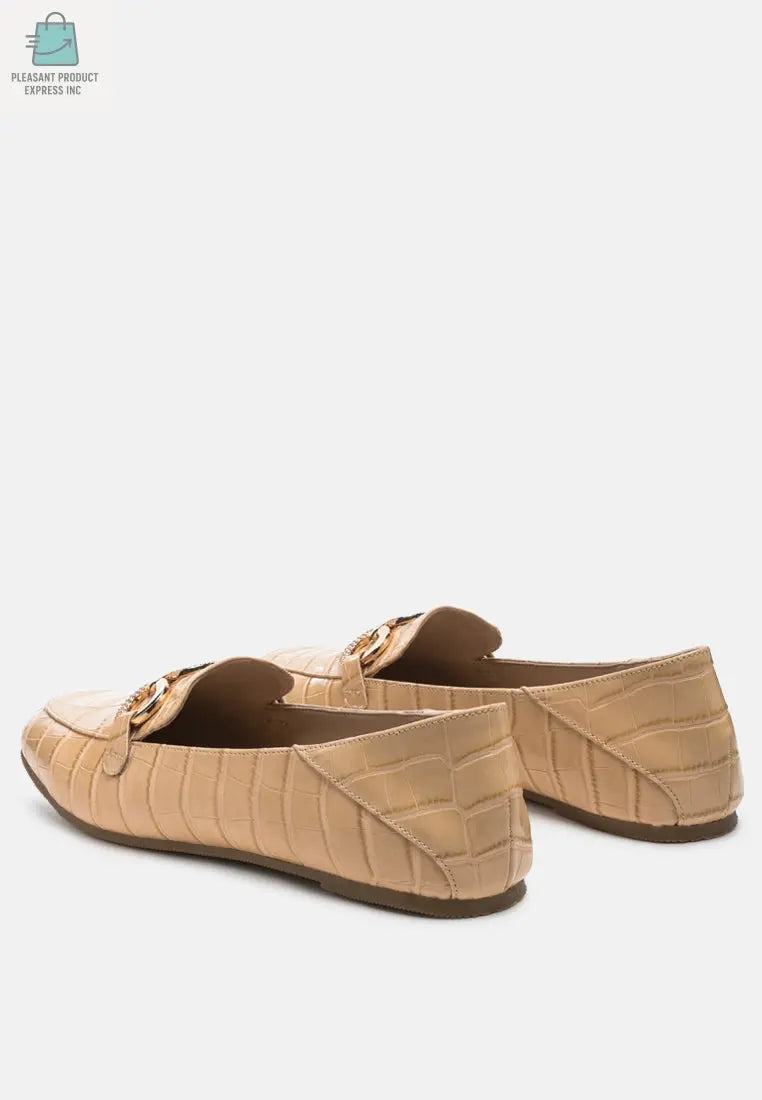 Wibele Croc Textured Metal Show Detail Loafers-2