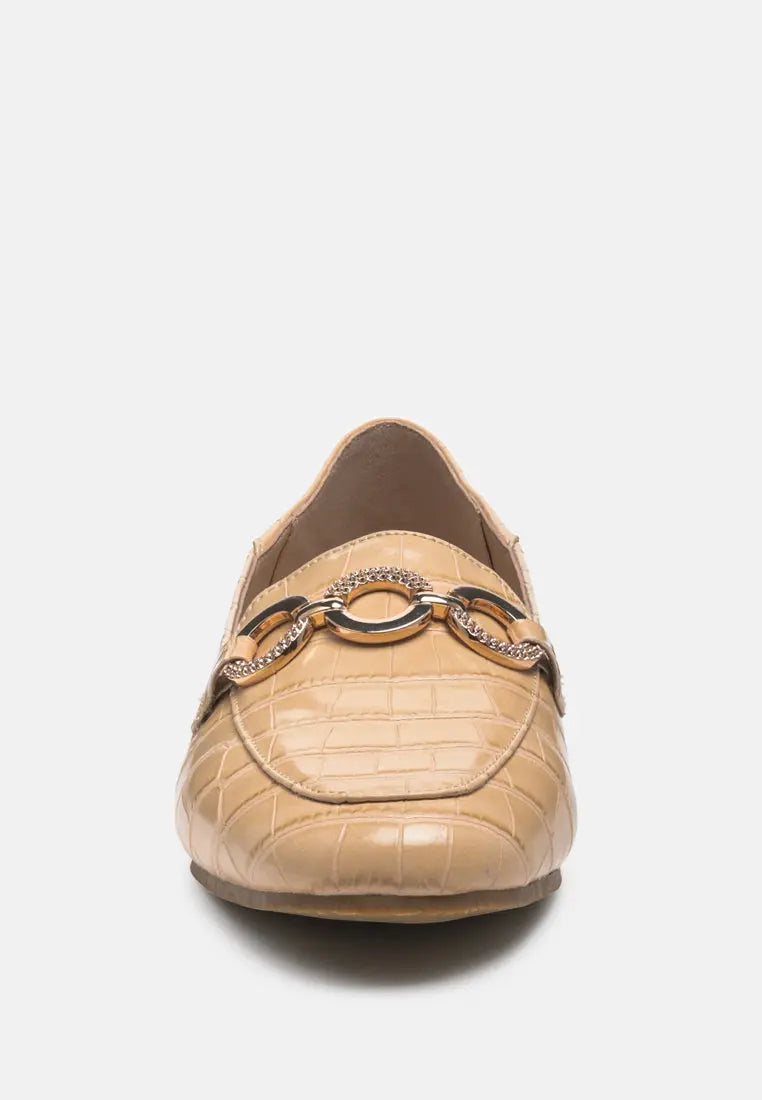 Wibele Croc Textured Metal Show Detail Loafers-3