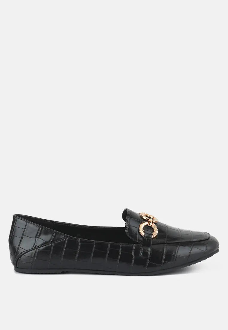 Wibele Croc Textured Metal Show Detail Loafers-6