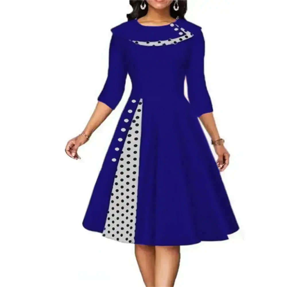 Women Vintage Polka Dot Dress Long Sleeve Buttons Office SkirtPleasant Product